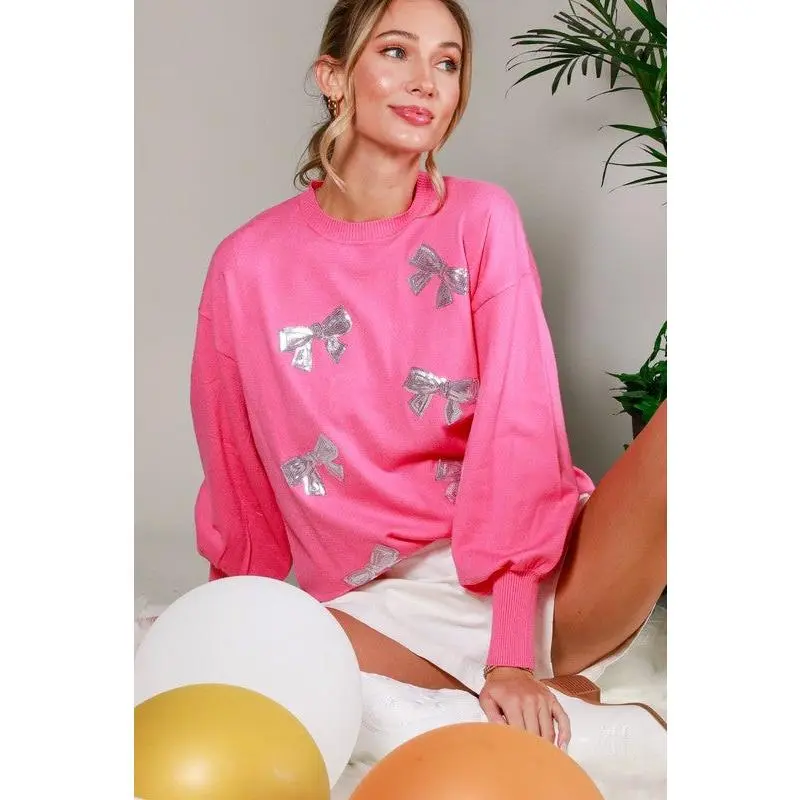 Sequin Bow Sweater Top