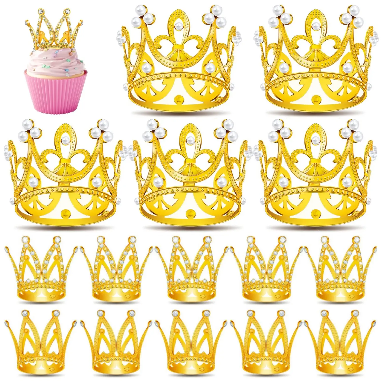 15 Pieces Crown Cake Toppers Bulk Mini Gold Crown Cupcake Topper Queen Crowns for Flower Bouquet Decoration Birthday Wedding Christmas Party Decorations ﻿