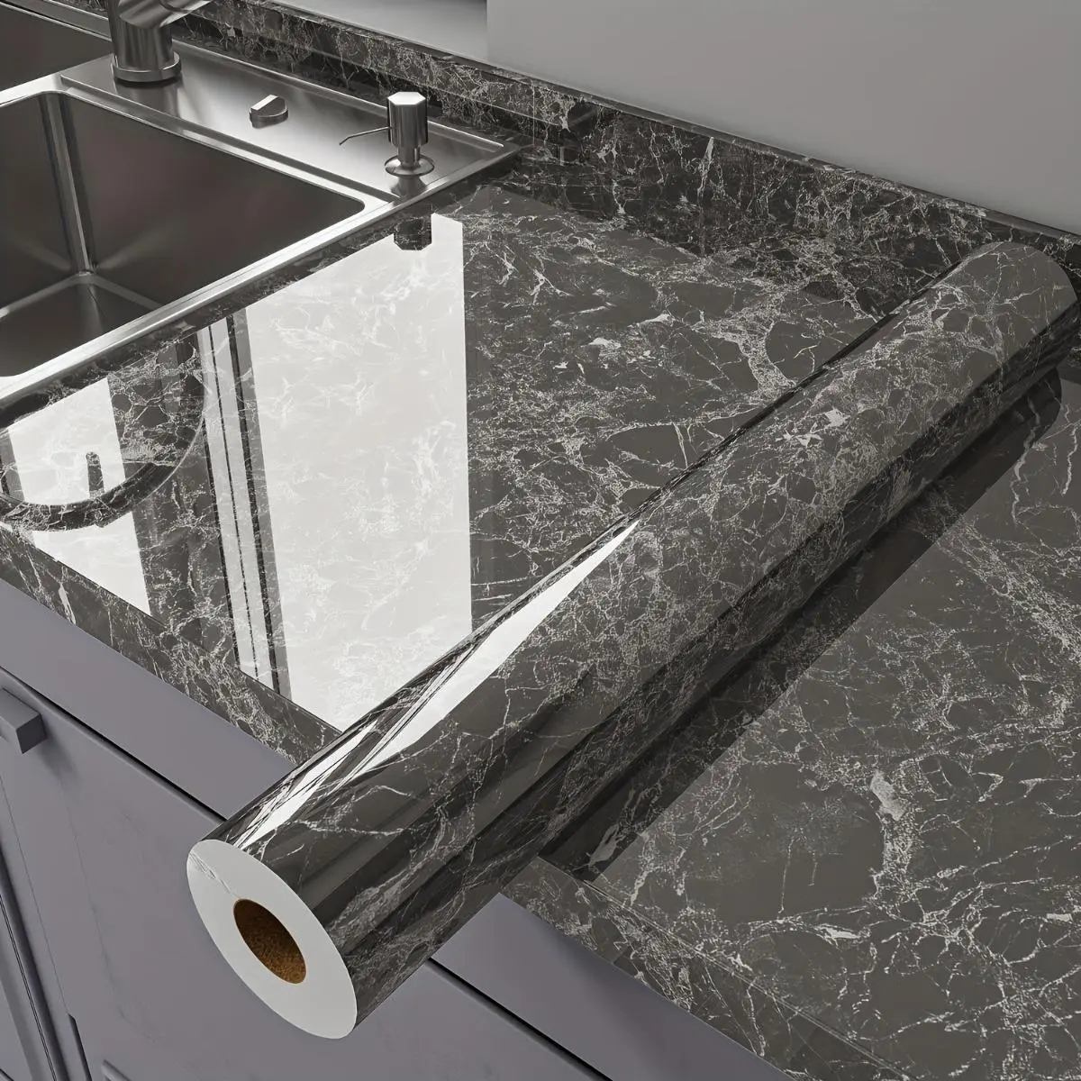 FREE Tools Smooth Marble Waterproof Wall & Tabletop Wall Stickers Heat and Oil Resistant, Self-adhesive, Perfect for Upgrading Kitchen Cabinets, Bathroom Walls, Countertops, Furniture, Tear-off & Stick-on Design, Fast and Suitable for DIY Decoration