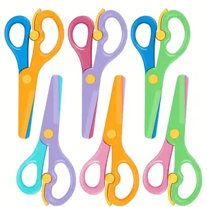 6-Piece Safety Craft Scissors Set, Colorful Blunt-End Scissors, Ambidextrous Design, Durable Plastic, Ideal for Art, Crafts, Sewing