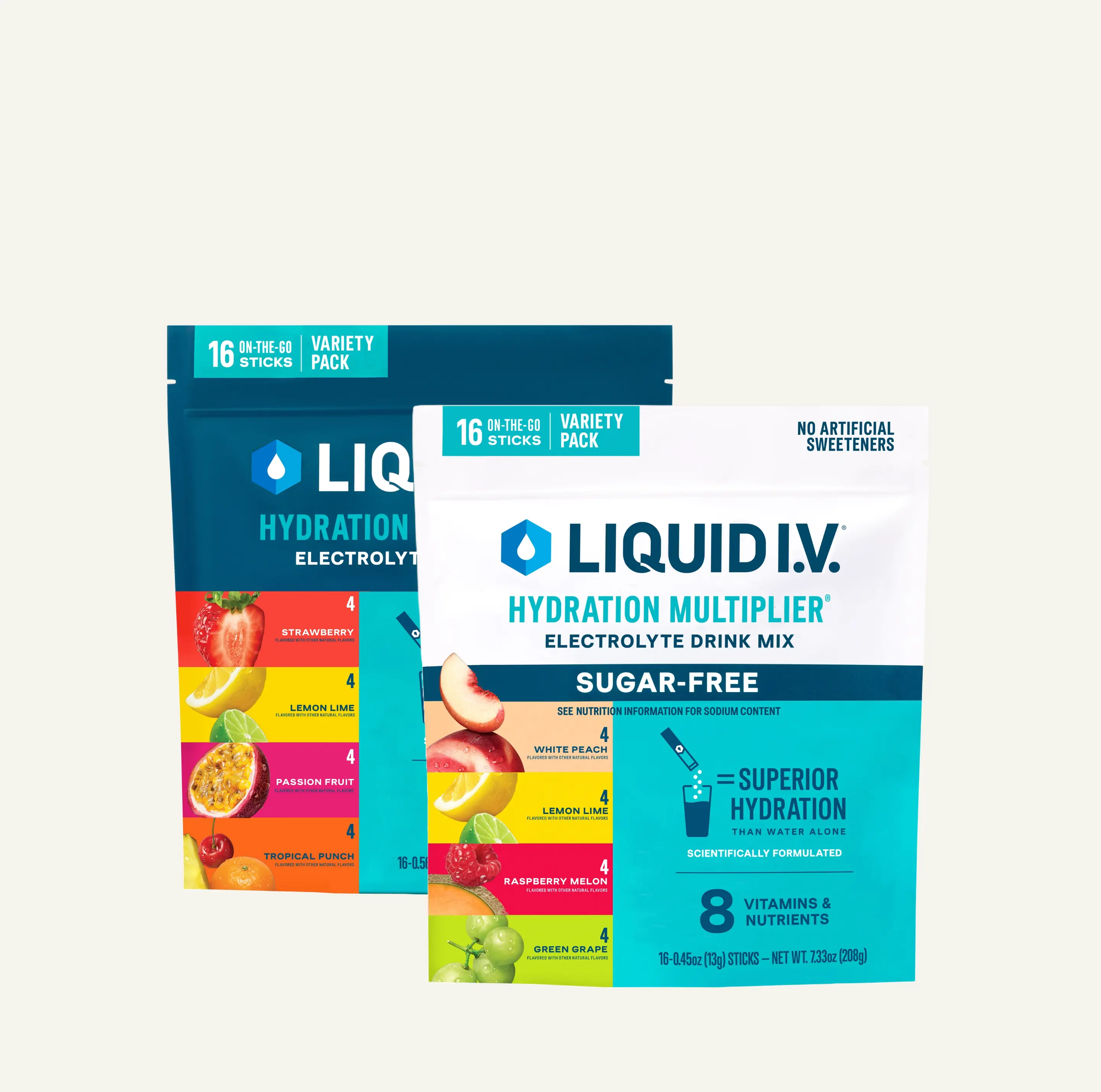 Liquid I.V. Hydration Multiplier + Sugar-Free Hydration Multiplier - Variety Pack Duo Bundle - Hydration Powder Packets | Electrolyte Powder Drink Mix | Convenient Single-Serving Sticks | 8 Vitamins & Nutrients | 2 Pack (32 Servings)