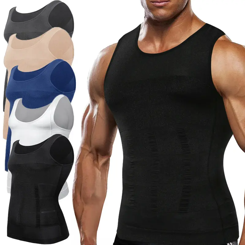 Men's Compression Crew Neck Tank Top (1-4 Packs, Black 2 Pack Option) - Polyamide-Elastane Blend Dry Fit Active Shapewear, X-Back Sculpting Vest with Tummy Control, Back Support, Chest Flattening, Breathable Stretchy Lightweight Fitness Outfits