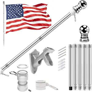 Heavy Duty 5FT Stainless Steel Aluminum Flag Pole Kit with 3x5ft American Flag, Multi-Position Outdoor Flag Pole with Bracket Holder (Silver)