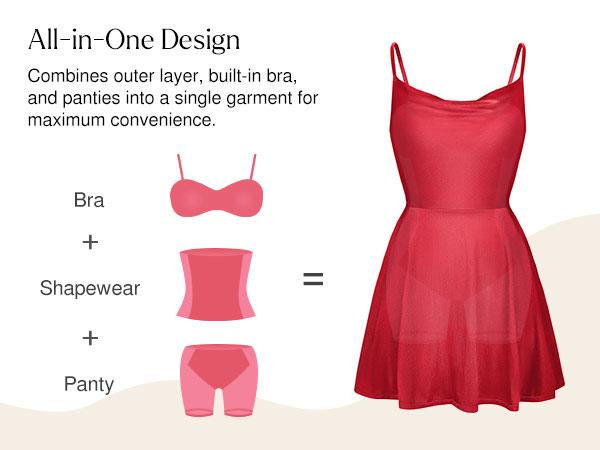 Popilush Sexy Shapewear Mini Satin Slimming Cocktail Dress Built-In Bra Square Neck Tummy Control#FallFreshness