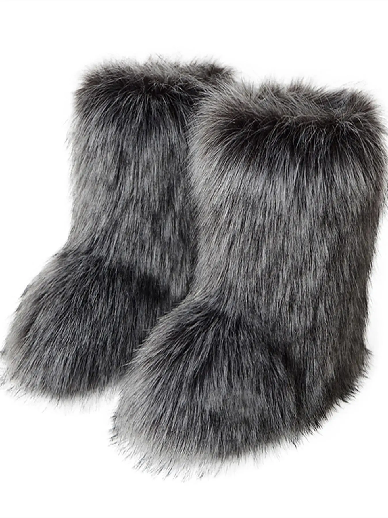 1 Pair Random Sole Color Women's Street Fashion Fluffy Fur Boots, Women Shoes, Simple Soft and Warm Mid-calf Boots for Autumn and Winter, Casual Thick