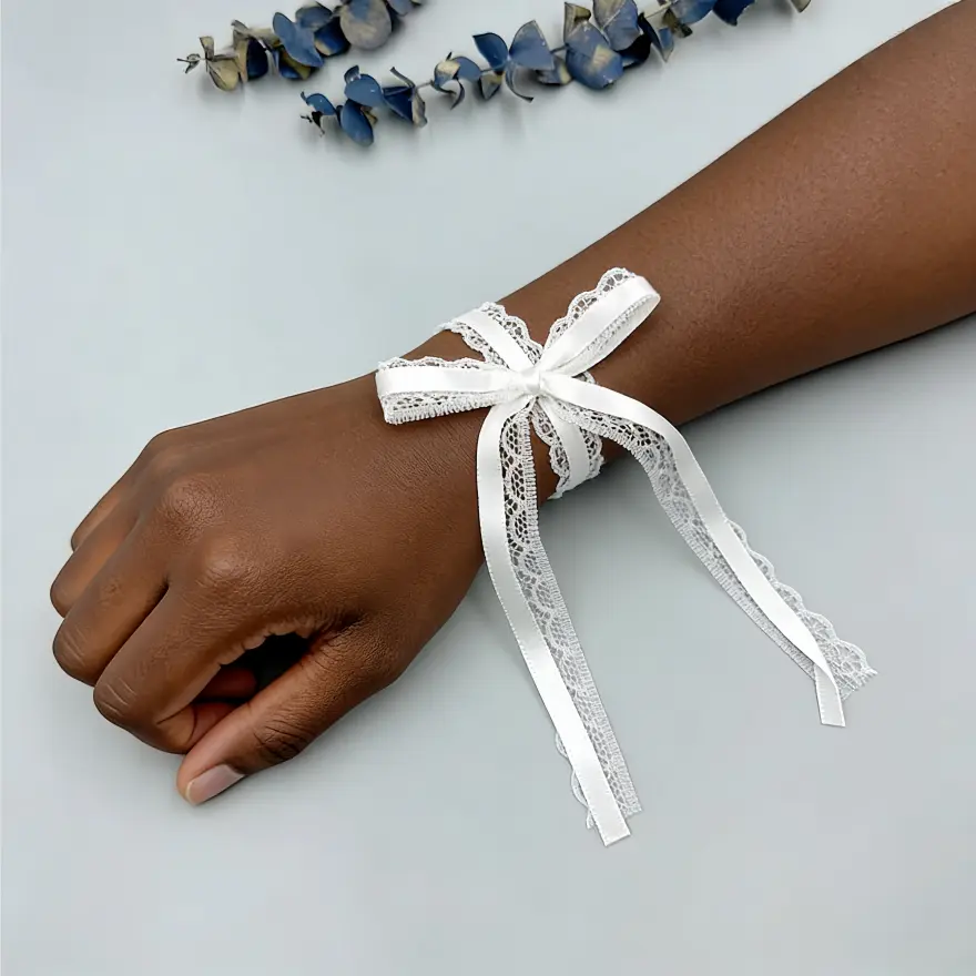2pcs Elegant White Lace Bow With Long Streamers Soft Polyester Ribbon Bows DIY Handmade Craft Materials Fashion Decorative Accessories For Socks Clothes Hair Ornaments Daily Dress Up Party Embellishment Supplies