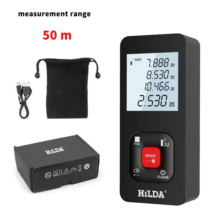 Hilda Laser Measurement Instrument, Laser Range Finder, Laser Rangefinder, Laser Measuring Tool, Range 50 Meters/164.04 Feet, Pythagorean Mode for Distance Area Volume Calculation