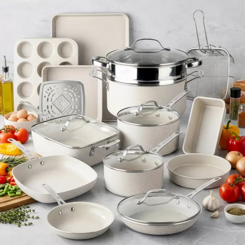 Granitestone 20-Piece Non-Stick Cookware Set Ceramic Cookware Set with Lids, Pots and Pans Set, Dishwasher Safe, Oven Safe up to 500°F, Non Toxic, Includes Bakeware & Kitchen Utensils