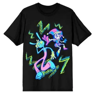 Pomni & Jax Neon Puff Print Tee | The Amazing Digital Circus Graphic T-Shirt | Retro Cartoon Streetwear Shirt | Unisex Oversized Cotton Tee | Animation Fan Gift