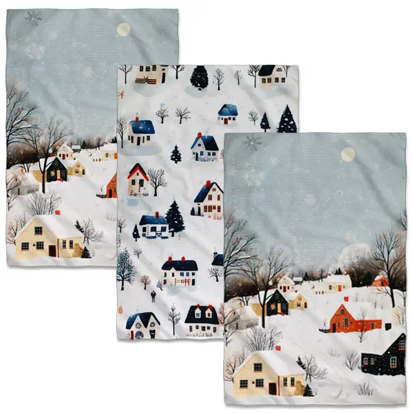 Christmas Scene Design Kitchen Towels (3 Pack) Dish, Hand, Tea, Party Towels | Absorbent, Lint-Free, Reusable Microfiber for Holiday Cleaning Indoor
