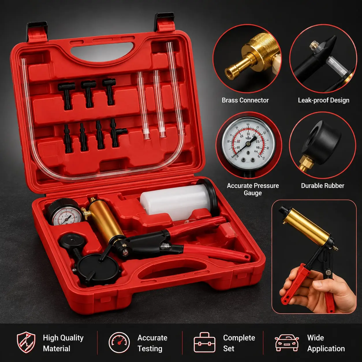 Automotive Handheld Vacuum Pressure Pump Tester Set - Auto Brake Fluid Bleeder Kit with Storage Box