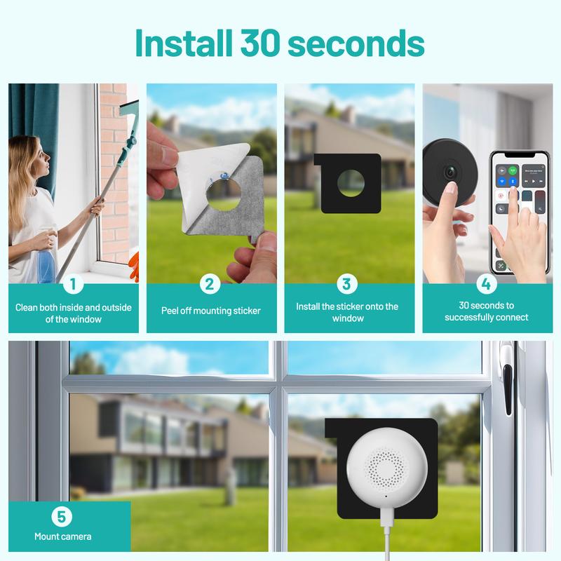 4K HD Wireless Window Camera, 5GHz&2.4GHz WiFi Indoor Cameras for Home Security Al Color Night Vision,Person,Pet,Vehicle & Motion Detection,24/7 Recording,Easy & Quick Install