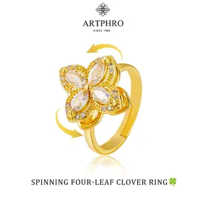 ARTPHRO Rotatable Anxiety  Ring for Women to Stress Relief, Adjustable Open Ring, Lucky Clover Spinner Ring with Cubic Ziria, Dainty Sparkling Minimalist Jewelry, Fits Most Fingers, Perfect Wedding Promise Gift