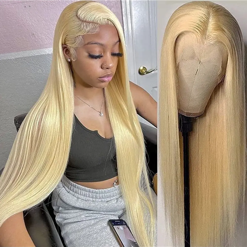 13x4 24 Inch Blonde synthetic lace front wig, Pre-Plucked, Glueless Straight Heat-Safe Fiber with Soft Baby Hair, Ideal for Effortless Daily Wear and Versatile Styling