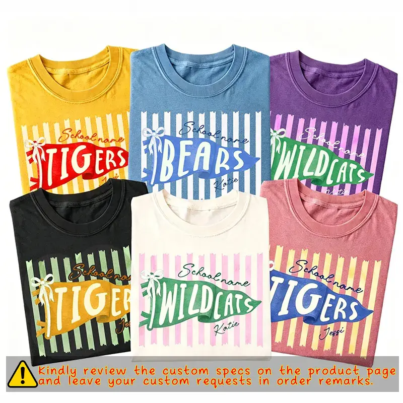 Personalized Mascot School Spirit Stripes Pennant Teacher T-Shirt