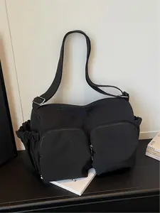 Large capacity fashionable casual diagonal cross bag with multiple pockets, mailman bag, solid color daily shoulder bag, school and class armpit bag, simple and comfortable handbag