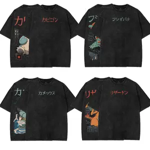 Pocket Monsters Snorlax Japanese Anime Manga Oversized Graphic Washed T-Shirt Vintage Y2K Trendy Design Casual Printed Acid Washed Cotton Shirt Unisex Streetwear, Apparel Classic Crewneck Top Manga Menswear, Gift true Fan Lover Merch drop