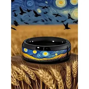 Black Van Gogh Starry Night Stainless Steel Ring