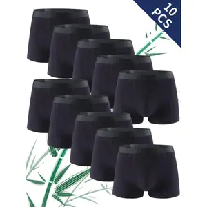 A Pack of 10 Black Bamboo Fiber Men'S Underwear, Suitable for Sports And Casual Wear, Moisture-Wicking, Skin-Friendly, Soft, Affordable for Students, Stylish And Classic for All Seasons. Socks Fabric