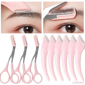 ✨ Stainless Steel Eyebrow Grooming Kit, Versatile Use Facial Hair Removal & Beauty Tool Set for Eyebrows & Beard Shaping, Beard Trimming, Includes Curved Razor + Brow Scissors + Protective Caps, Suitable for All Skin Types