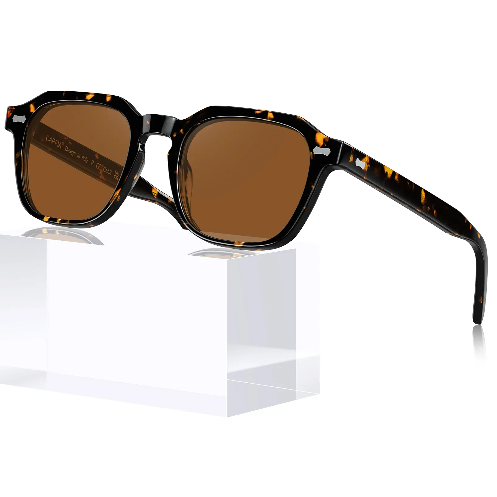CARFIA UV400 Polarized Sports Eyewear for Men - Italian Acetate Square Frame, Anti-Glare Sunglasses for Driving/Fishing Model CA5405, Sun Protection