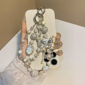 Luxury rhinestones shine butterfly elegant mobile phone chain high-end women's smart phone accessories gift pendant