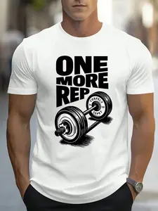 2026 Fitness Streetwear T-Shirt, Unisex, Oversized, Round neck Tee with Exclusive 'ONE MORE REP' & Vintage Barbell Print, Ideal for Fitness Enthusiasts, Strength Training, Edgy Outings, A Personality Piece for Gym Enthusiasts to Express Attitude