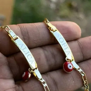 Baby Bracelet Red Eye Custom Gold Plated Personalized Name Engraved Jewelry for Infants