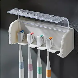 Toothbrush Holder with Cover, 1 Count 5-compartment Wall Mounted Toothbrush Storage Rack, Bathroom Supplies for Home & Hotel & Dormitory【Only Holder】