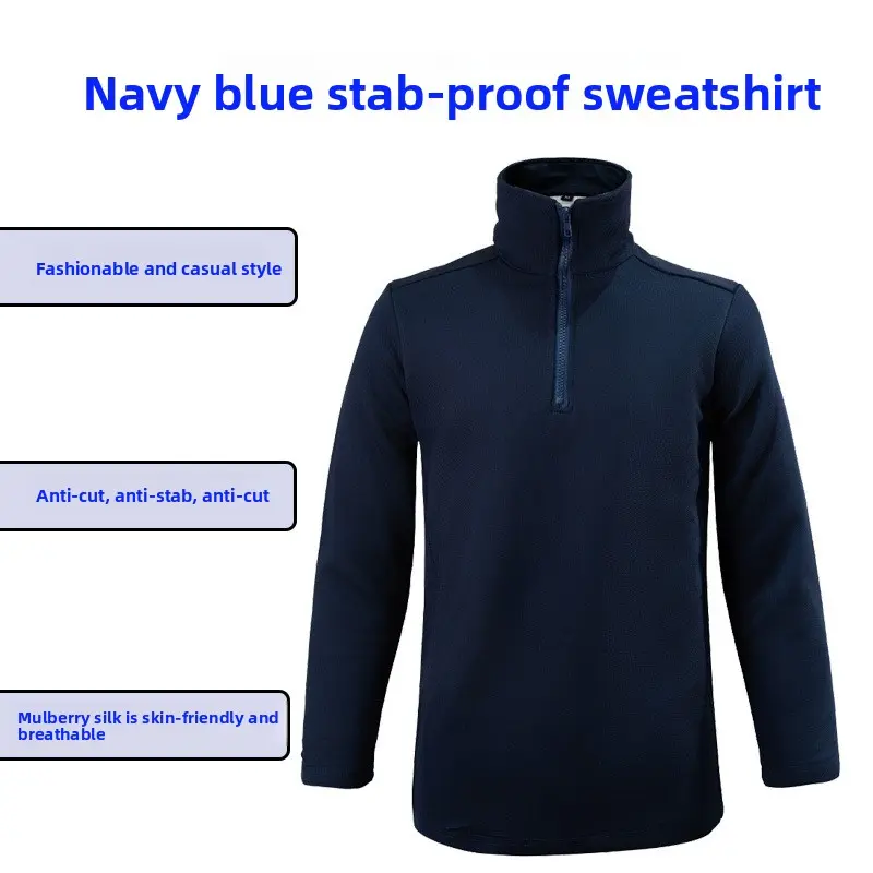 Navy Blue Long Sleeve Anti-Stab PE Sweatshirt, Stealthy Soft Stab-Proof Lightweight Sports & Outdoor Security Protection Gear