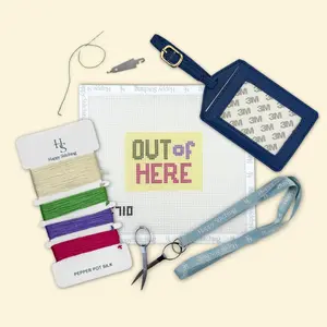 Happy Stitching - Out of Here Needlepoint Luggage Tag Kit - Self Finishing Needlepoint Craft Kit