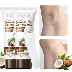 SADOER 3pcs Coconut Hair Removal Cream 200g Gentle Unisex for Lips & Beard Alcohol-free All Light Beige Types Smooth After Use Natural Easy