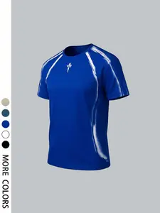 "Techwear Streetwear Brushstroke Stripe T-Shirt - Bold Lightning Chest Logo, Quick-Dry Performance Fabric, Raglan Short Sleeve, Athletic Casual Top for Men, Multiple Color Choices for Gym & Street Style"