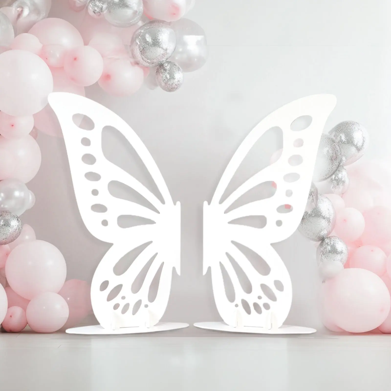 Large Wooden Butterfly Wings Freestanding Backdrop Banner Stand - 4.5ftx3.5ft White Cut-Out Photo Prop for Wedding, Birthday Party, Banner Stands