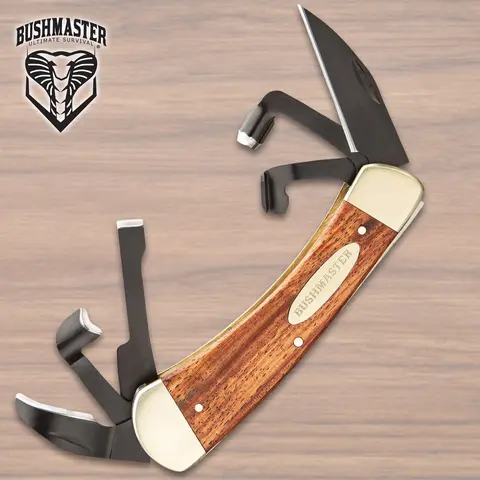 Bushmaster Classic Whittler's Pocket Knife - Nickel Silver Bolsters and Pins, 6 Blades, High Carbon Steel Chisel Detail Blade, Hardwood Ergonomic Handle, Precision Woodcarving Tool for Carvers, V-Scorp