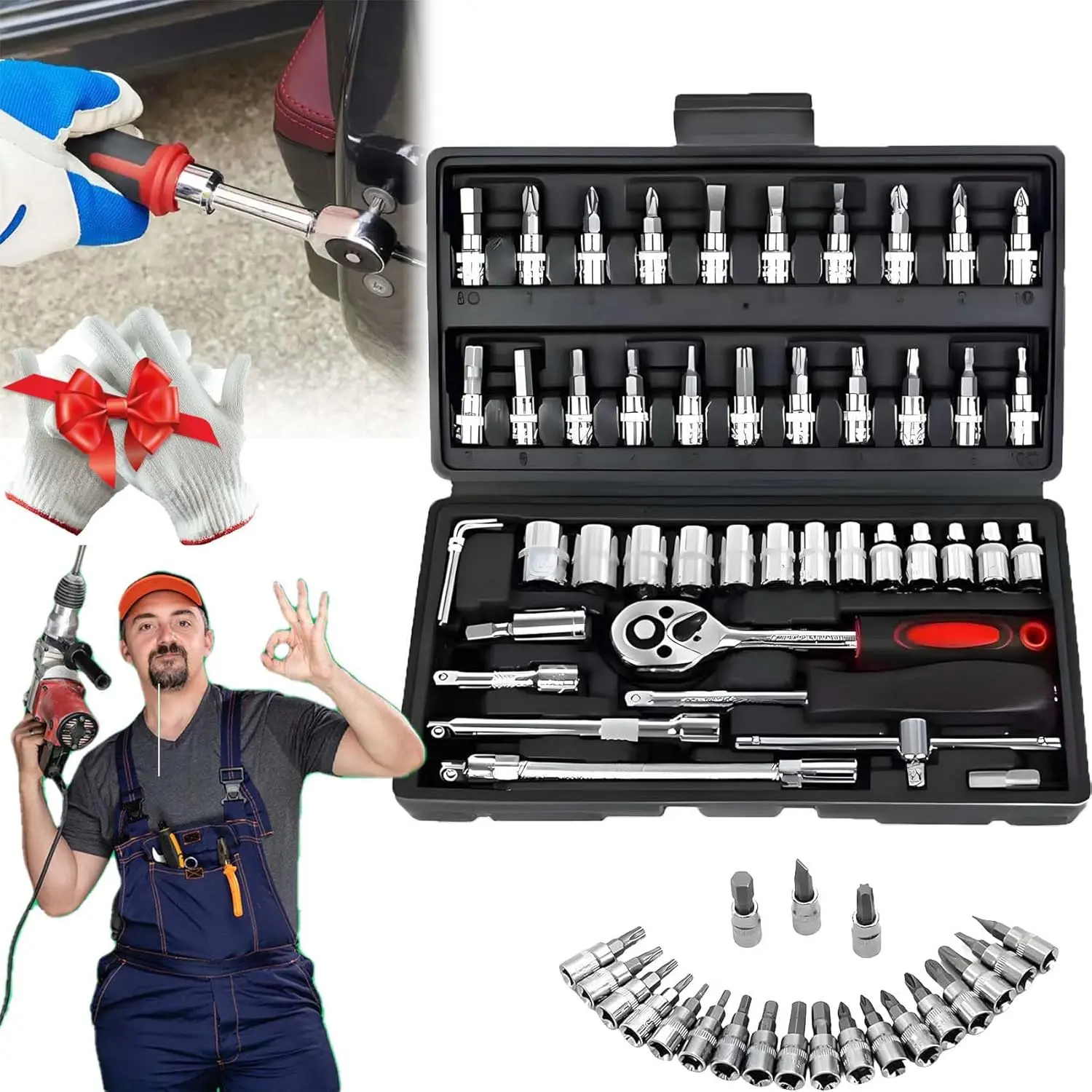 Egofine 46 Pieces 1/4 inch Drive Socket Ratchet Wrench Set, with Bit ...