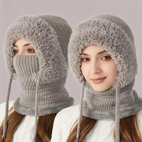 Winter Ladies Plush Hat - Three-in-One Plush Hat, Simple and Warm Design, Suitable for Daily Shopping, Holiday Travel, Perfect Gift