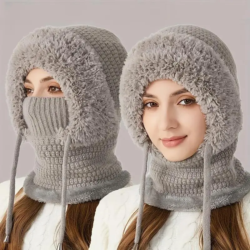 Winter Ladies Plush Hat - Three-in-One Plush Hat, Simple and Warm Design, Suitable for Daily Shopping, Holiday Travel, Perfect Gift