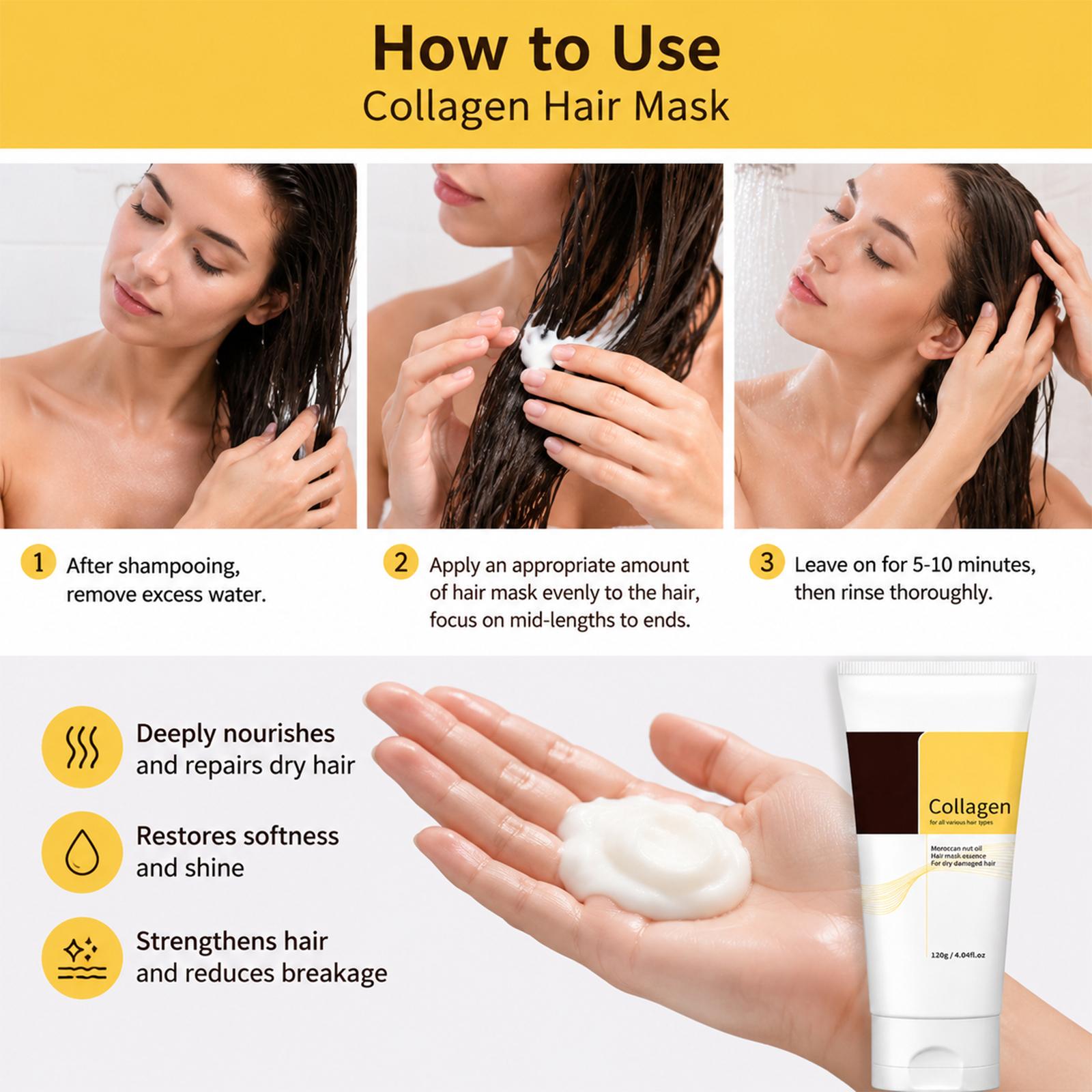 Collagen & Moroccan Argan Oil Hair Mask , Deep Repair Deep Conditioning Treatment for Dry Bleached Heat Damaged Hair, Anti-Frizz Smooth Split Ends Restore Silky Shiny Hair