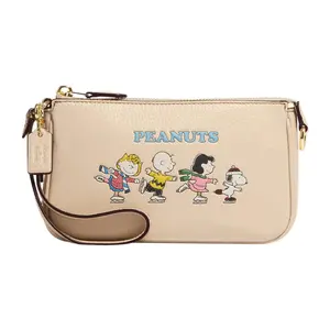 COACH x Snoopy x Peanuts Nolita 19 Leather Tote Bag with Zipper Closure and Character Print for Women in Nude