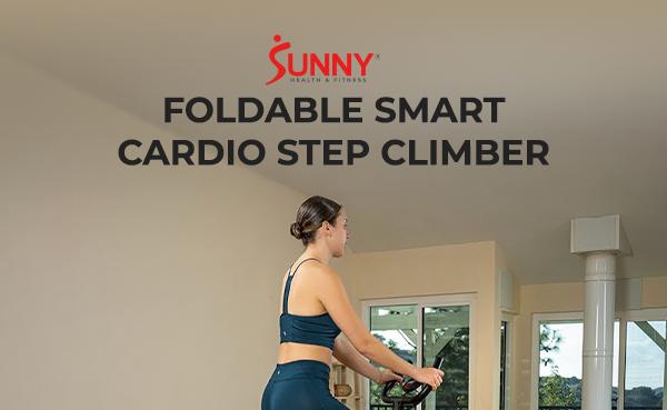 Sunny Health & Fitness Foldable Stair Stepper Climber with Extended Range Motion, Dual Handlebars, Home Gym Workout Fitness, Compact Space-Saving Home Cardio, Full-Body Hiking Mountain Climb Leg/Glute/Core Trainer, Quiet Operation, 330 lbs Capacity