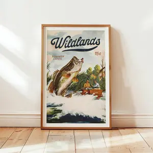 Boat Wildlands Fishing Poster Unframed,Gift for Fisherman Art Poster Retro Angler Wall Decor Fishing Artwork Outdoorsy Wall Art Fishing Dad Home Decor