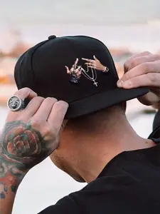 Hip Hop Gesture Print Baseball Hat for Men and Women, Street Fashion Outdoor Sports Cap, Adjustable Flat Brim Hat, Perfect Gift