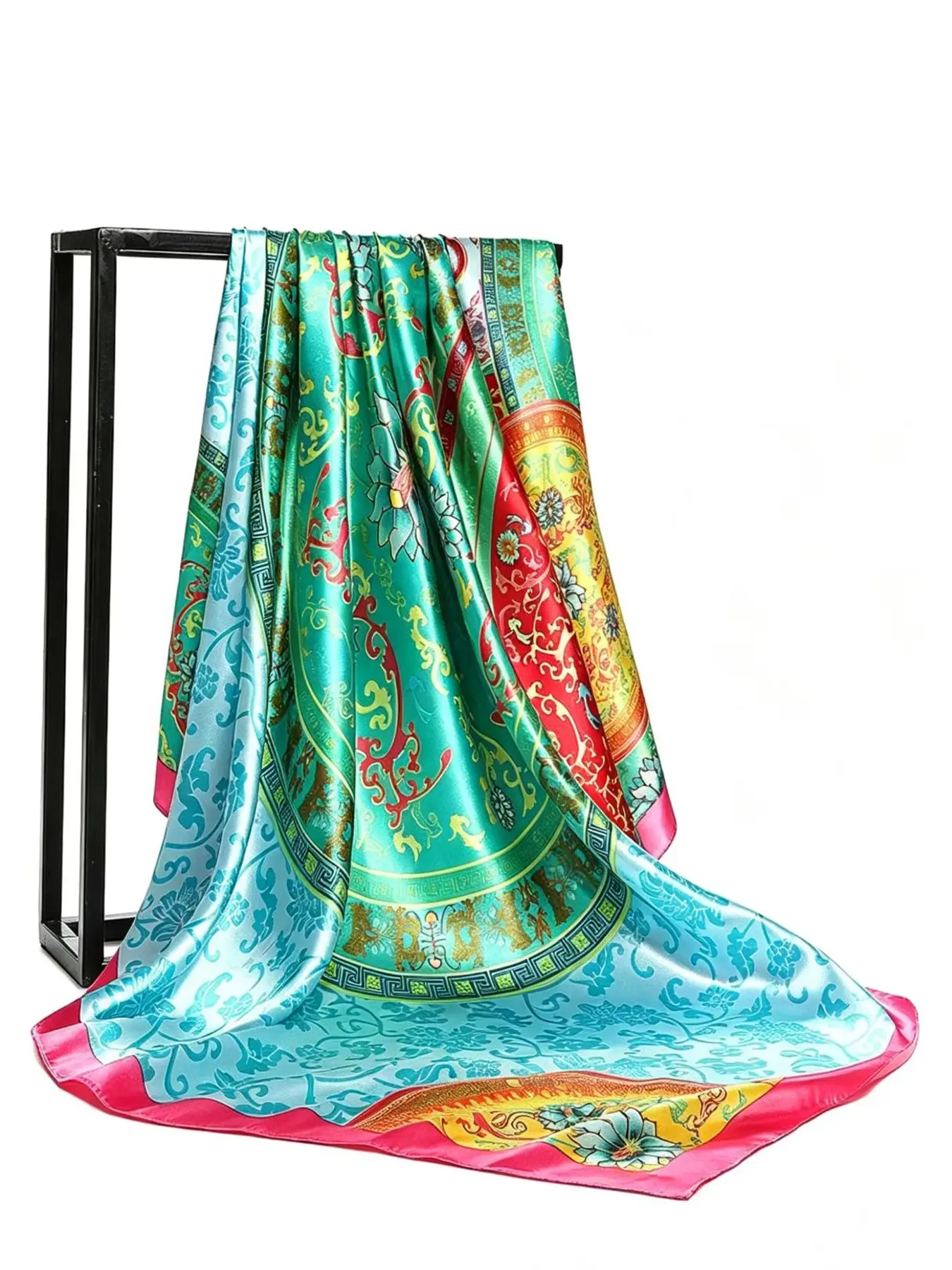 90cm Silk Decorative Scarf, Vintage Paisley Print, Loose-Fitting Casual Style, All-Seasons Fashion Accessory, Women's Versatile Neckwear, Boho Style Shawl