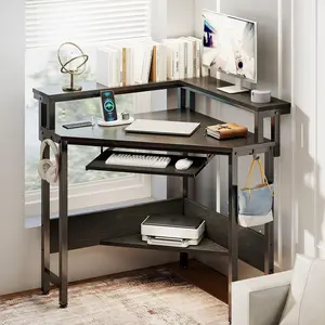 Ultimate Small Space Solution: Corner Gaming & Office Desk with Built-in LED, Power Hub, Monitor Stand & Storage - All-in-One L-Shaped Workstation for Bedroom/Home Office