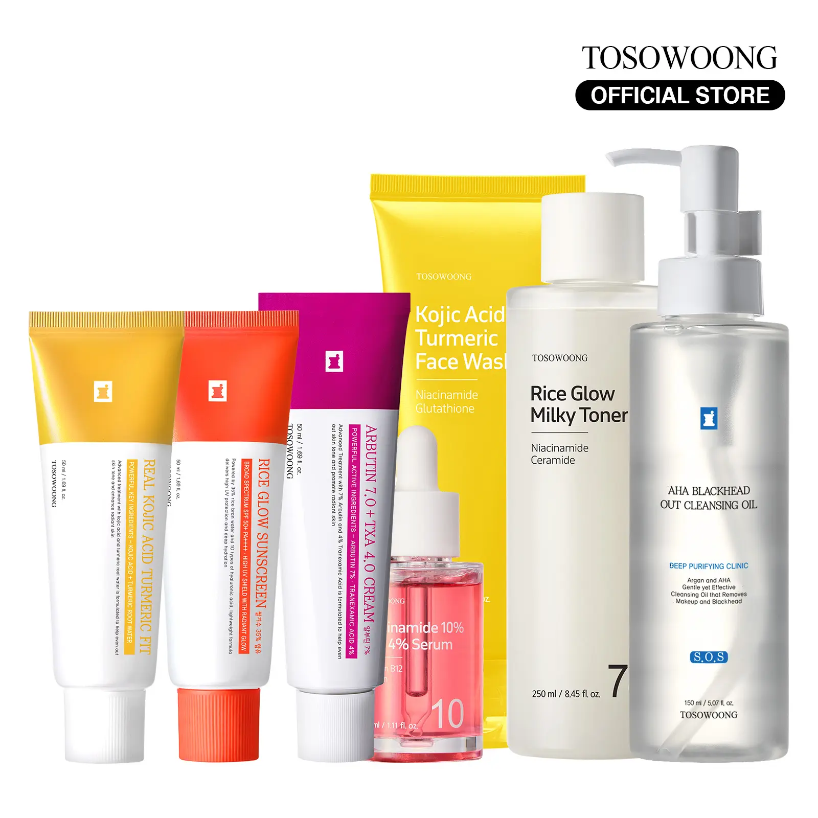[TOSOWOONG Official] 7-Step Korean Brightening Set | Kojic Acid + Arbutin 7% + Niacinamide 10%