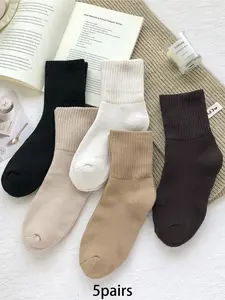 5planes Minimalist Solid Color Pearl Socks Retro Style Comfortable Breathable Warm Fitted Casual Matching Socks Suitable for Women's Daily Home Wear