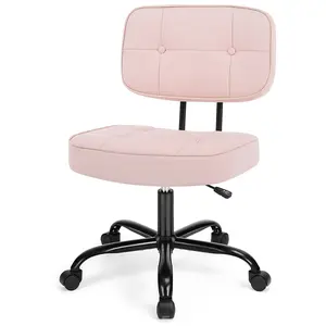 PU Leather Armless Legged Swivel Home Office Desk Chair - Home Office Furniture, Height-Adjustable Rolling Task Chair with Lumbar Support for Vanity, Swivel Chair