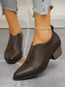 French Simple Elegant Classy Fashion Pointed Toe Chunky Heel Single Shoe, Spring Autumn Vintage Low Top Lightweight Stylish Commute Deep Mouth High Heels for Women