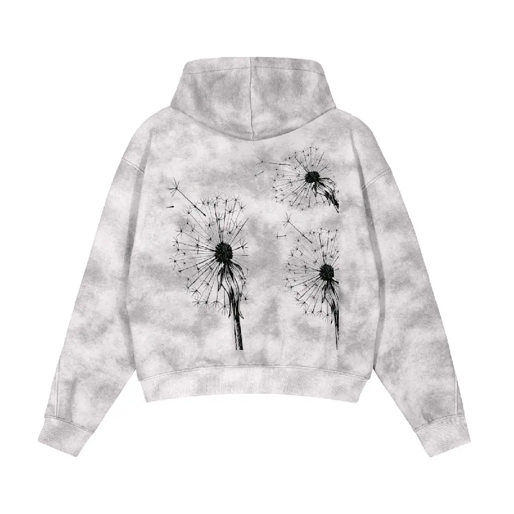 Dandelion and Daisies graphic zip up stone washed hoodie Ladies wear